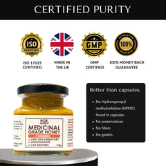 DrSheikh Medicinal Grade Honey plus TURMERIC (Curcumin) 150g Glass Jar.