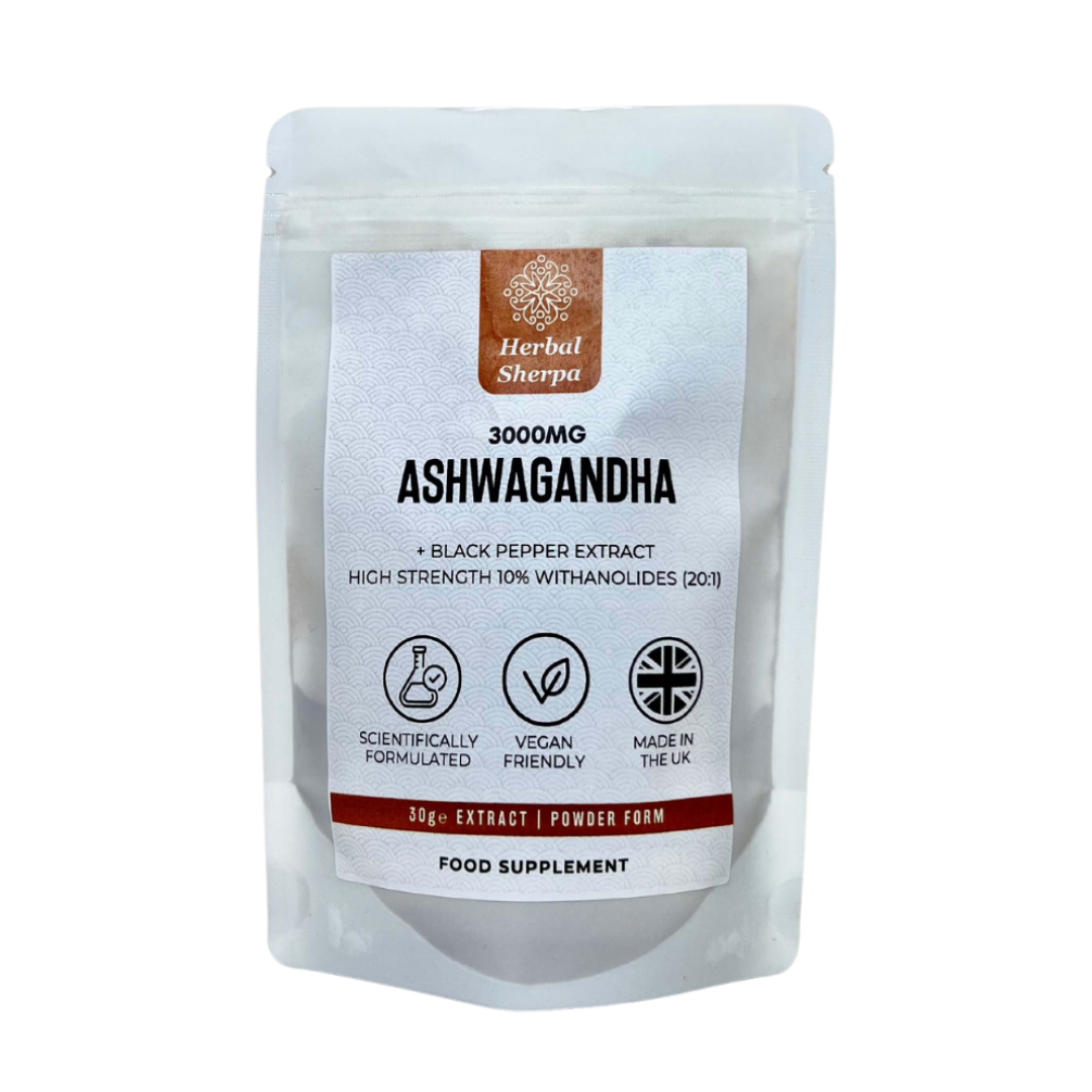 Organic Ashwagandha Extract Powder (High Strength) with Black Pepper ...