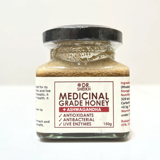 DrSheikh Medicinal Grade Honey plus Ashwagandha. 150g Glass Jar.