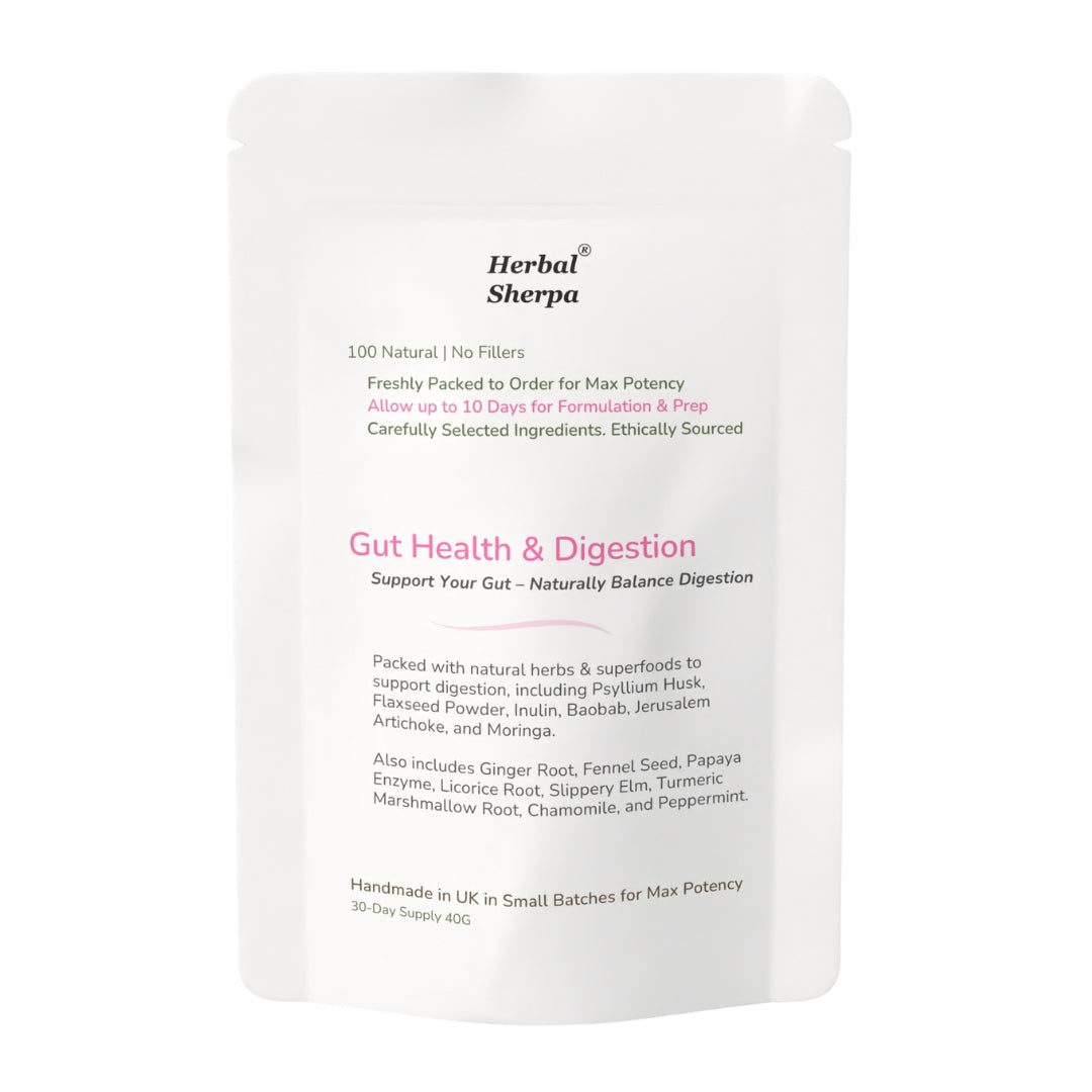 Herbal Sherpa-Gut health, Constipation, Restore Digestion. Leaky Gut Repair. Gas & Bloating Relief. Made to Order in 7 Days. 30-Day Supply.