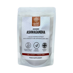 Organic Ashwagandha Extract Powder (High Strength) with Black Pepper. Easy to Mix with Smoothies and shakes. UK Made | 3 Month Supply 30g